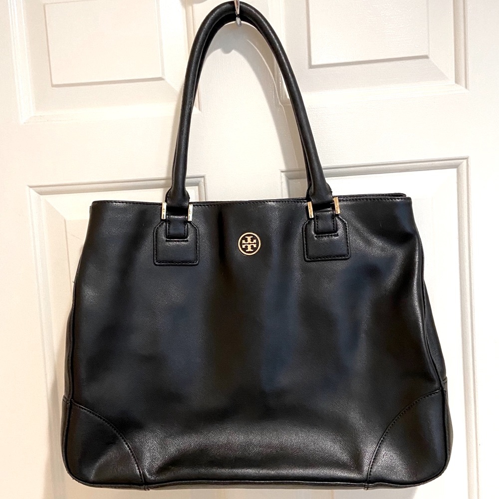TORY BURCH Large Black Saffiano Leather Tote Bag